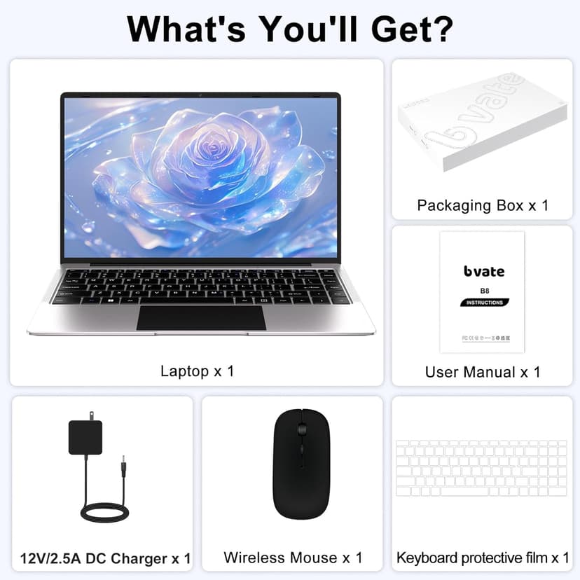 2025 14 Inch Laptop Computer Win 11 8GB+256GB SSD Up to 1TB SSD Expand Laptops N4020 Up to 2.8Ghz DDR4 1080p FHD Dual WiFi BT4.2 with Webcam Screen Projection Function for Business Student--Silver