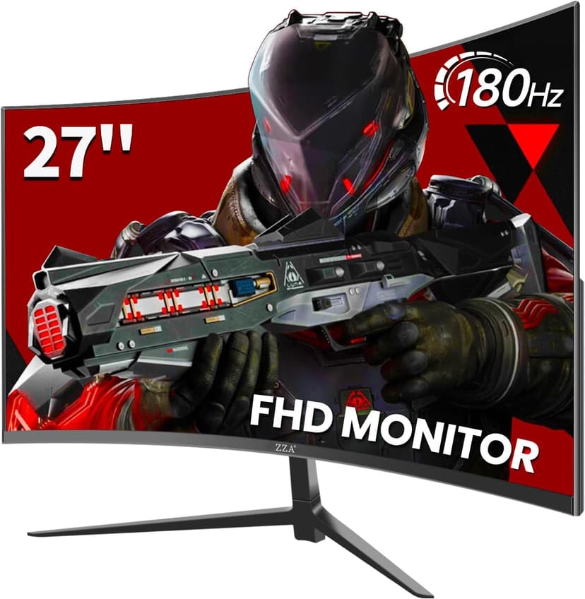 ZZA 27 Inch Curved Gaming Monitor 180Hz /144HZ 1ms FHD 1080P Computer Monitor FreeSync|1500R|130% sRGB|HDR|Low Blue Light|HDMI DP Ports|VESA Mount|Metal Stand