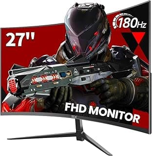 ZZA 27 Inch Curved Gaming Monitor 180Hz /144HZ 1ms FHD 1080P Computer Monitor FreeSync|1500R|130% sRGB|HDR|Low Blue Light|HDMI DP Ports|VESA Mount|Metal Stand
