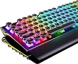 RK ROYAL KLUDGE S108 Typewriter Keyboard, Retro Mechanical Gaming Keyboard Wired 108 Keys with RGB Backlit Sidelight, Detachable Wrist Rest, Round Keycaps Blue Switches - Black