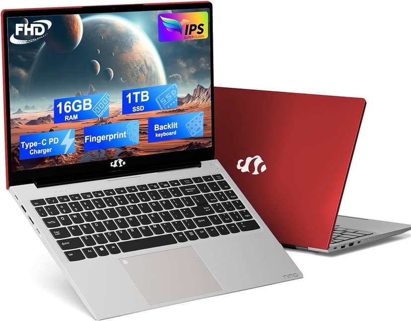 NIMO 15.6 IPS FHD-Laptop, 16GB RAM 1TB SSD Intel Pentium Quad Core N100, Computer with Backlit Keyboard Fingerprint (Beat to i3-1115G4 Up to 3.4GHz) Laptops for Student, Win 11 Red