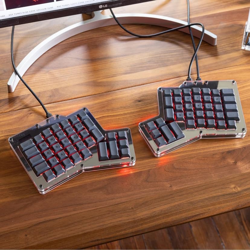 Apos ErgoDox 76 "Hot DOX V2 Split Ergonomic Mechanical Keyboard — Ortholinear, Indicator Screen, QMK/VIA Firmware, RGB, USB-C, PBT Keycaps, Hotswap (Dark - Kailh Rose Red Switches)
