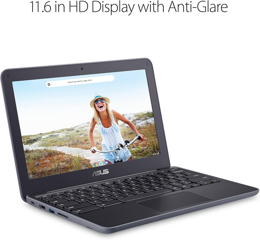 ASUS Chromebook C203XA Rugged & Spill Resistant Laptop, 11.6" HD, 180 Degree, MediaTek Quad-Core Processor, 4GB RAM, 32GB eMMC, MIL-STD 810G Durability, Dark Grey, Education, Chrome OS, C203XA-YS02-GR