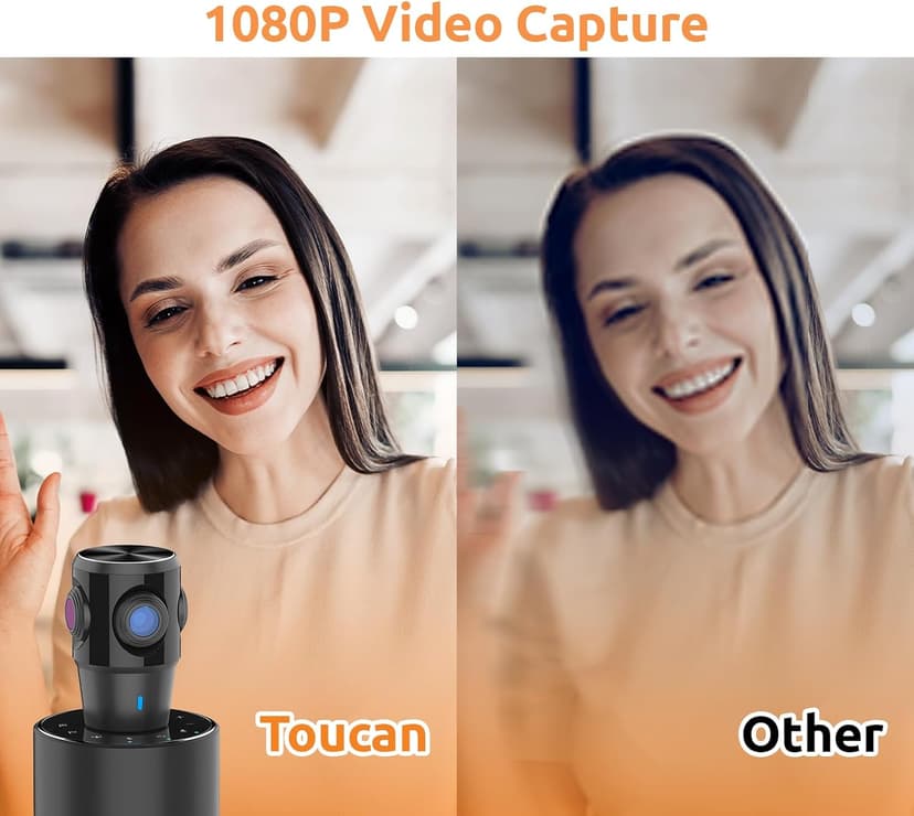 TOUCAN 360-Degree Video Conference Camera, 1080p HD Webcam with 4 Noise Reduction Mics, Speaker, AI Tracking, Works with Zoom, Google Voice, Microsoft Teams and More, for PC/Mac/Laptop/MacBook/Tablet