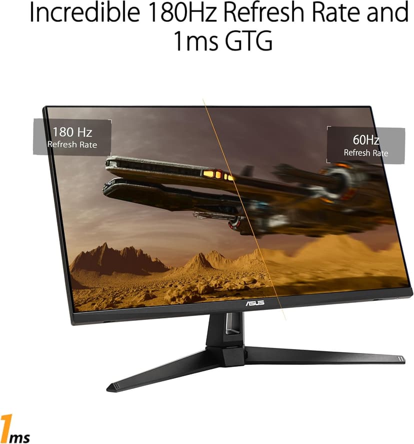 ASUS TUF Gaming 27” 1440P HDR Monitor (VG27AQ3A) – QHD (2560 x 1440), 180Hz, 1ms, Fast IPS, 130% sRGB, Extreme Low Motion Blur Sync, Speakers, Freesync Premium, G-SYNC Compatible, HDMI, DisplayPort