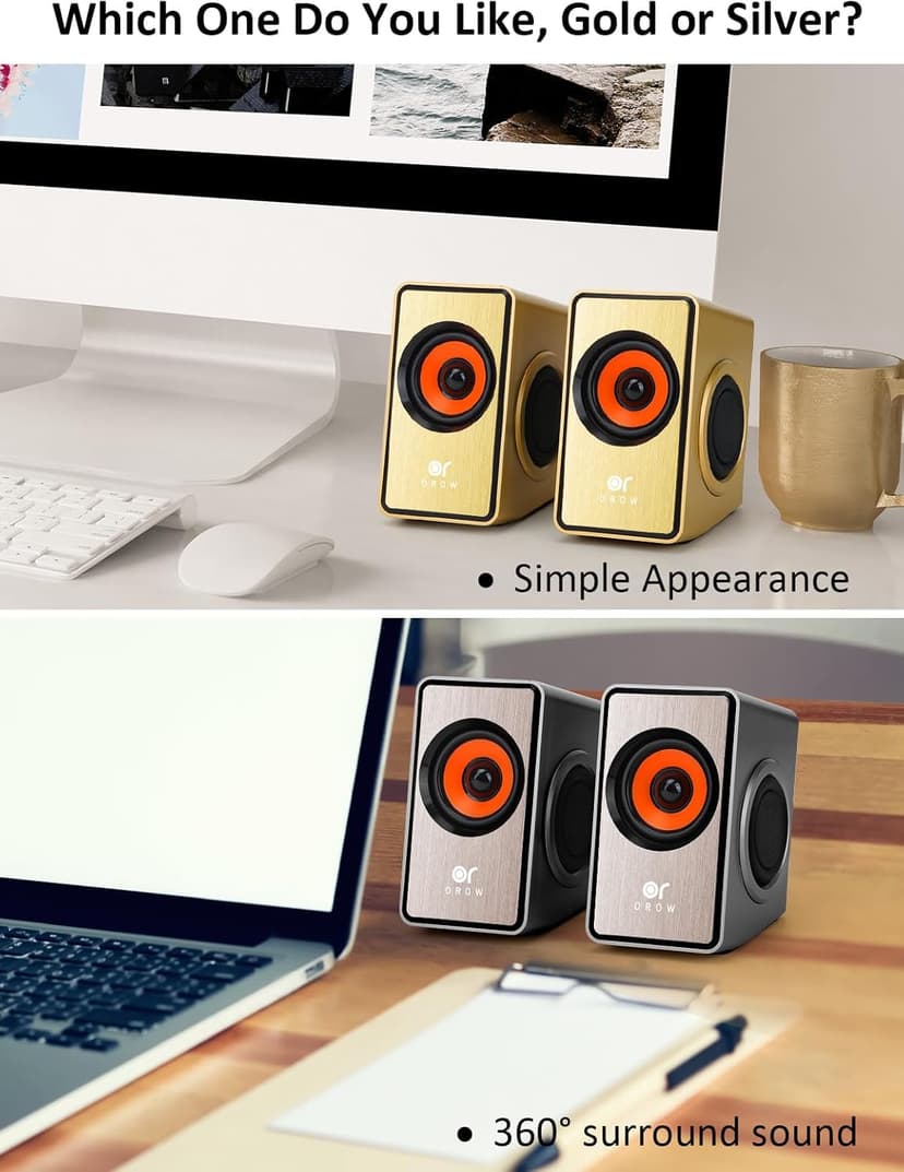 OROW Computer Speakers,12W Mini Desktop Speaker with Volume Control, 3.5mm AUX Speaker, USB Powered Laptop Speakers,Great for PC/Monitor/mac/iMac/Projector(S206)