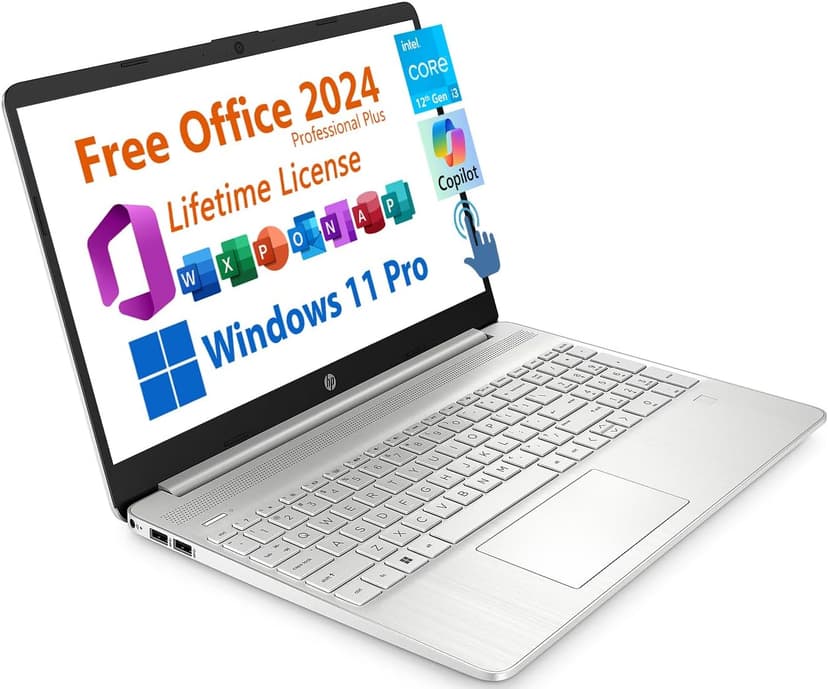 HP 15.6" Business Laptop, Free Microsoft Office 2024 Lifetime License, Copilot AI Chat, HD Touchscreen Display, Intel 6-Core i3-1215U 4.4 GHz, 16GB RAM, 512GB SSD, Long Battery Life, Windows 11 Pro