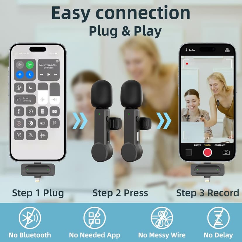 Wireless Lavalier Microphone for iPhone Android iPad - Noise Cancelling Mini Phone Microphone USB C, Cordless Lav Lapel Mic for Video Recording Vlogging YouTube TikTok Podcast