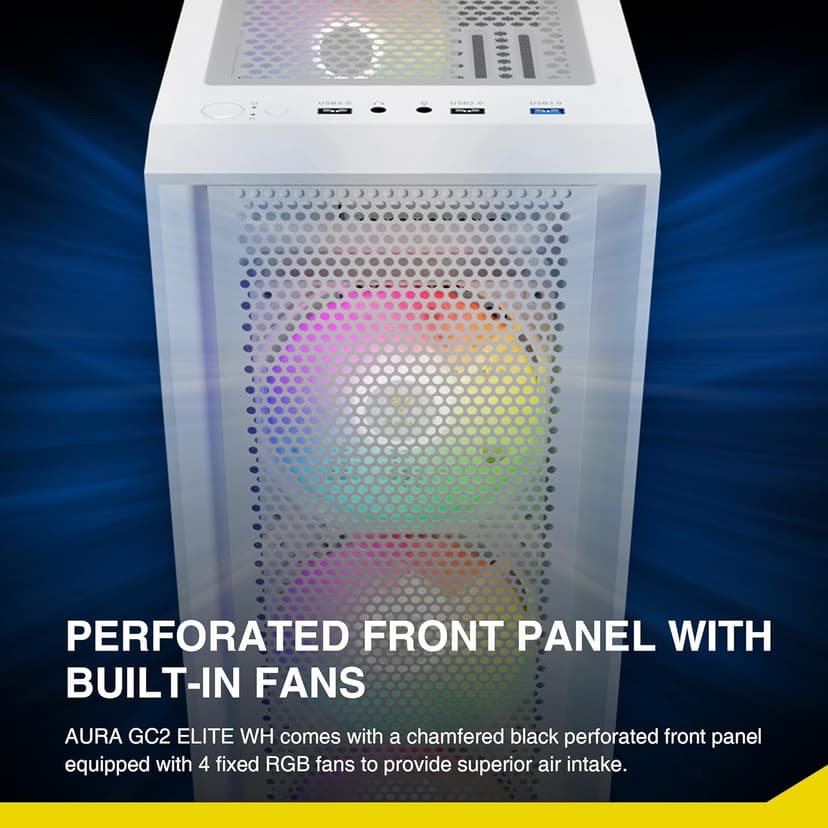 GAMDIAS White ATX Mid Tower Gaming Computer PC Case with Side Tempered Glass, Preinstalled 4X 120mm ARGB Fans, Support Up to 6X 120mm Fans, 360mm AIO/Radiator, 340mm GPU/VGA, 160mm CPU Air Cooler