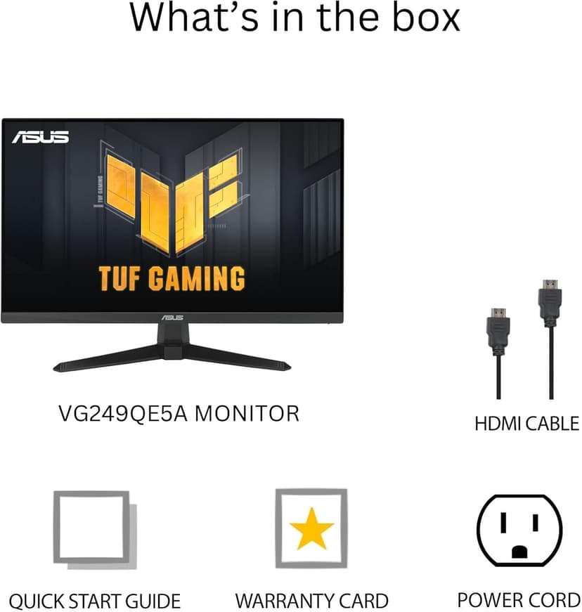 ASUS TUF Gaming 24” (23.8” viewable) 1080P Monitor (VG249QE5A) - Full HD, Overclock to 144Hz, IPS, Extreme Low Motion Blur Sync, 1ms, Speakers, Variable Overdrive, DisplayWidget Center, 3 yr Warranty