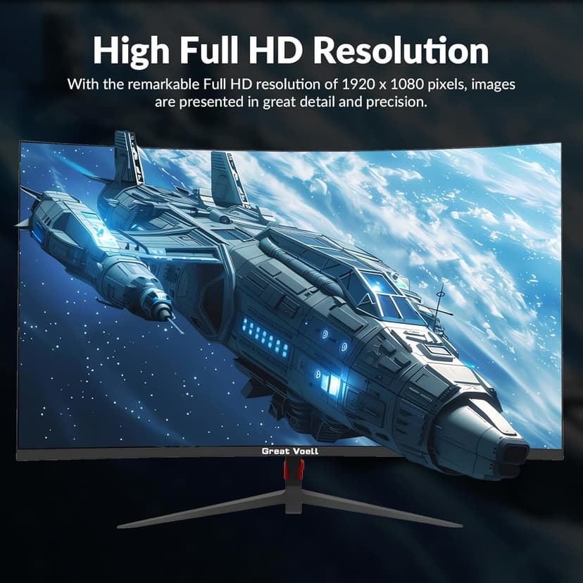 24 Inch Curved Gaming Monitor, 180Hz/144Hz FHD 1080P, 120% sRGB, 1ms, AMD FreeSync, Low Motion Blur, VESA Wall Mount, HDMI 1.4 & DP 1.2 – Black