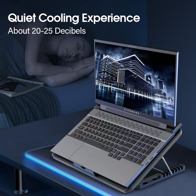 Laptop Cooling Pad, Gaming Laptop Cooler with 6 Quiet Fans, Laptop Fan Cooling Pad Fits 12-17 Inch Laptop, USB Port Powered, 7 Adjustable Height