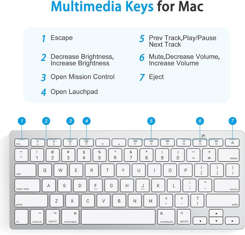 OMOTON Bluetooth Keyboard Compatible with Mac, Compact Wireless Keyboard Compatible with MacBook Pro/Air, iMac, Mac mini/Pro Laptop and PC (Silver)