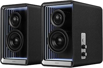 Edifier QR65 Desktop Active Monitor with 2.75" Long-Throw Aluminum Diaphragm mid-Low Drivers, Hi-Res Audio, Brilliant Light Effects, 70W Output Power Bluetooth Speakers with Stands - Black