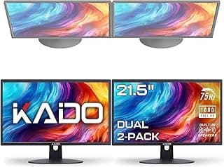 Kado Dual Monitor Setup - 2-Pack 22" 1920x1080 Computer Monitor 75Hz VESA Mount HDMI Office Gaming Hybrid Built-in Speakers (E22 Dual Series)