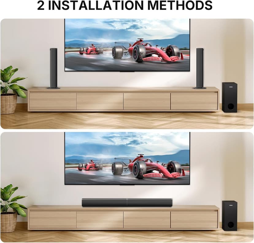 Wohome 2.1 Sound Bar for Smart TV with 5 Inches Wired Subwoofer, 140W, 2 in 1 Detachable Soundbar with RGB-IC Backlight, Bluetooth 5.3, Optical, AUX, USB Input, Bass Adjustable, Remote/Button Control