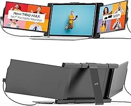 Trio Max 14.1" Mobile Pixels Portable Laptop Monitor(2025 Version), FHD IPS Triple Monitor with Built-in Kickstand, Type-C/USB A Laptop Screen Extender(Optional Magnets), Windows/Android/macOS/Switch