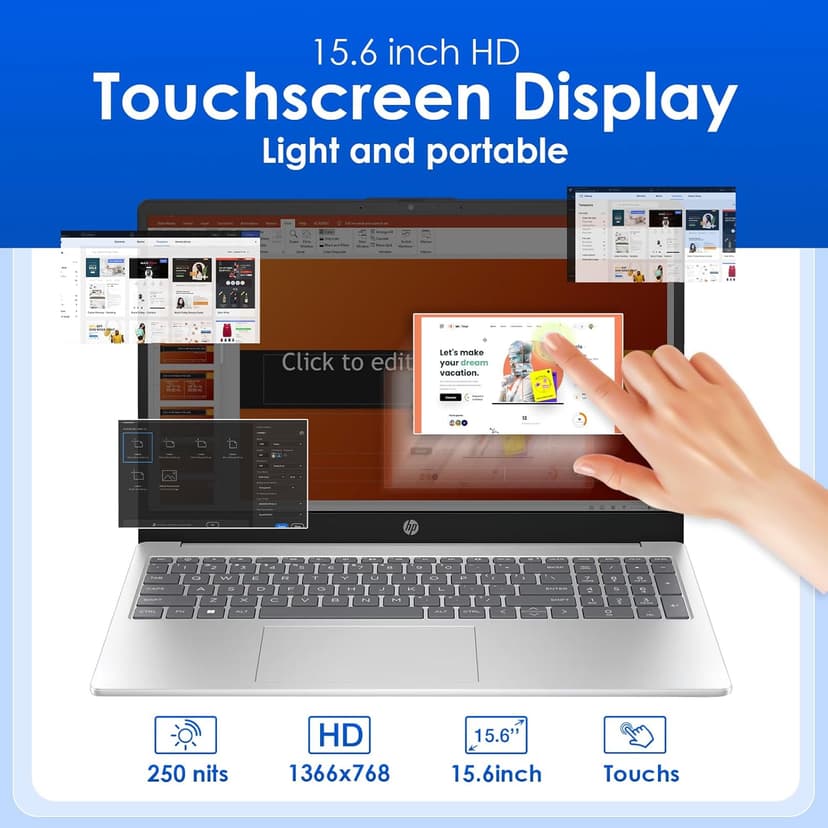HP 15.6 Business Touchscreen Laptop Computer - w/Office Lifetime & Windows 11 Pro & DVD Drive | 15.6" HD 250 nits Touch Display | Intel i3 1215U | Wi-Fi6 | 32GB RAM • 1TB SSD