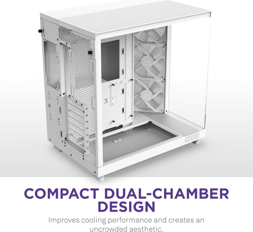 NZXT H6 Flow RGB Mid-Tower Airflow Case with 3 RGB Fans, Panoramic Glass Panels, and Cable Management - White