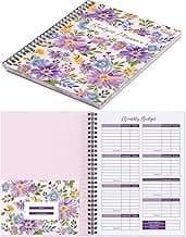 [Undated] Monthly Budget Planner with 12 Bill Pockets for Income, Debt, Saving, Expense and Bill Tracker Organizer, Pink, Floral Design