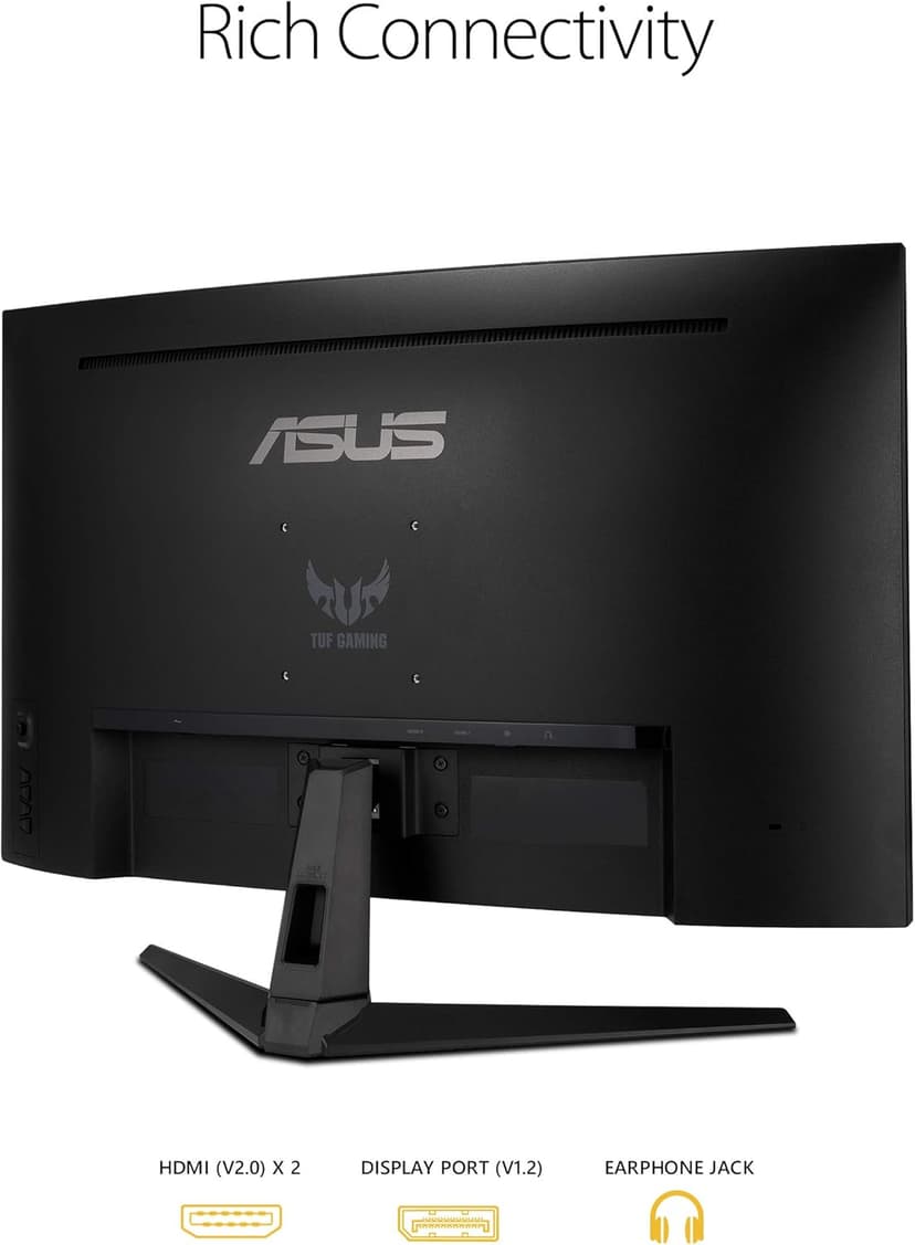 ASUS TUF Gaming 32" 1440P HDR Curved Monitor (VG32VQ1B) - QHD (2560 x 1440), 165Hz (Supports 144Hz), 1ms, Extreme Low Motion Blur, Speaker, FreeSync Premium, VESA Mountable, DisplayPort, HDMI,BLACK
