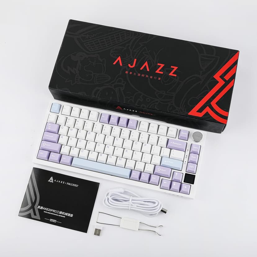 EPOMAKER Ajazz AK820 Pro 75% Wireless Mechanical Keyboard with TFT Smart Display&Knob, Gasket-Mounted Gaming Keyboard, Bluetooth/2.4GHz/USB-C Wired (Purple, Gift Switch)
