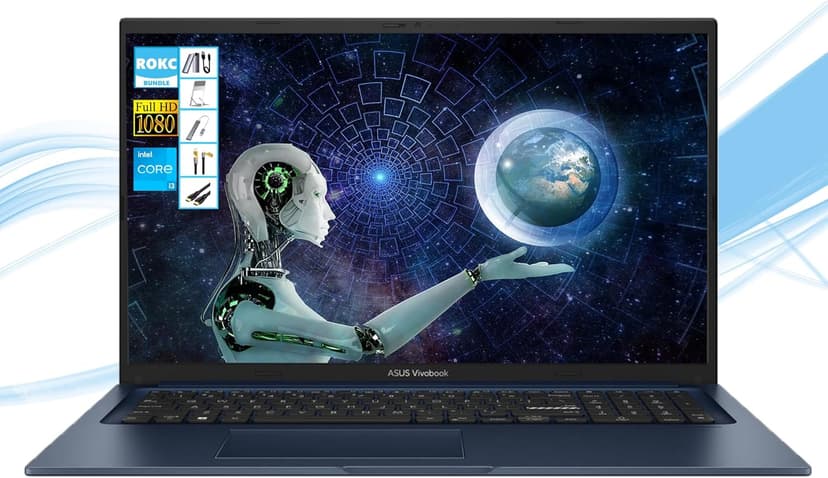 ASUS Vivobook 17 inch Laptop | 17.3" FHD Computer | 24GB RAM|1TB SSD & 128GB Portable SSD | Intel Core i3-1215U| Webcam| USB-C| Wi-Fi 6E| Copilot Ready| Ultra Light| AI-Powered Windows 11| RK Bundle