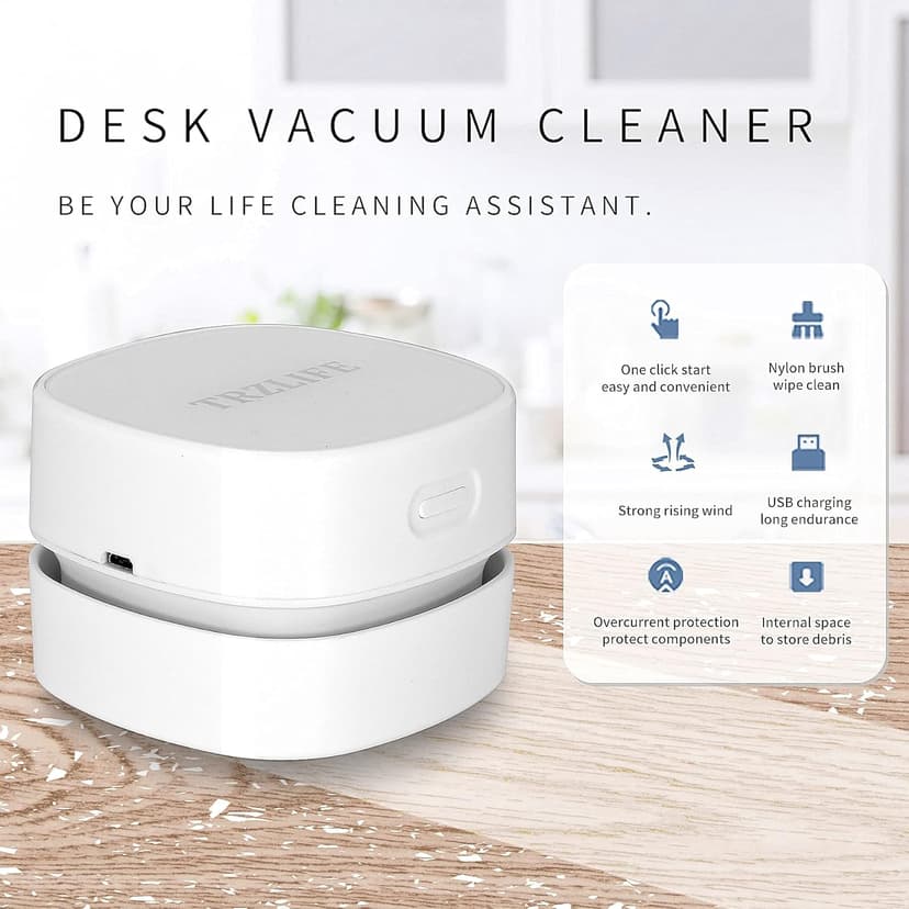 TRZLIFE Desk Vacuum Cleaner, Rechargeable and Durable Mini Desktop Vacuum with Bonus Accessories Desk Cleaner Sucks Tiny Items and Crumbs from Desktop Drawer Countertop Ideal as a White Elephant Gift