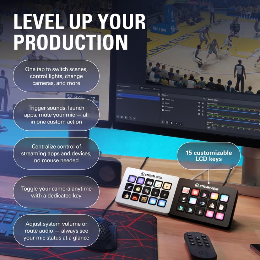 Elgato Stream Deck MK.2 – Studio Controller, 15 macro keys, trigger actions in apps and software like OBS, Twitch, ​YouTube and more, works with Mac and PC