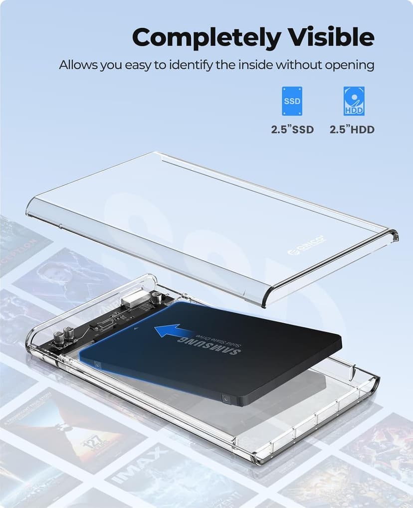 ORICO 2.5'' External Hard Drive Enclosure USB 3.0 to SATA III Tool-Free Clear Hard Disk Case for 2.5 inch 7mm 9.5mm SATA HDD SSD Max 6TB Support UASP(2139U3)