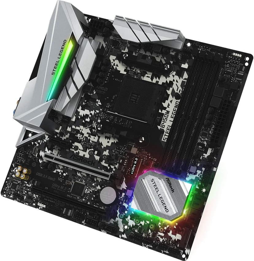 ASRock B450M STEEL LEGEND Socket AM4/ AMD Promontory B450/ DDR4/ Quad CrossFireX/ SATA3&USB3.1/ M.2/ A&GbE/ MicroATX Motherboard