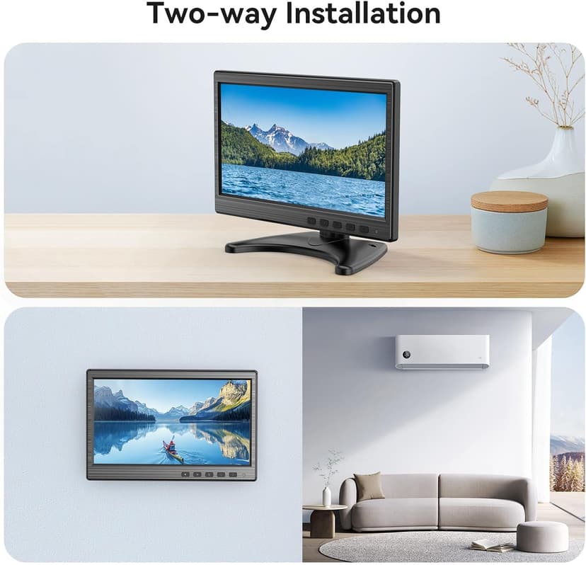 10.1 inch Monitor, 1024x600 LCD IPS Monitor 10 inch Security CCTV Display with HDMI, VGA, BNC, RCA Interfaces for Home, Office, Warehouse Surveillance