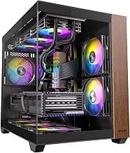 Genuine Walnut Wood PC Case, Pre-Installed 4 x 120mm ARGB & PWM Fans, Type-C Port, Panoramic View Tempered Glass Side Panel, Black, ATX Case, Mid-Tower, Mirage 6