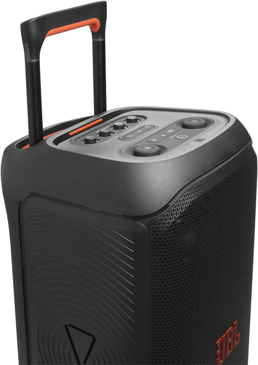 JBL PartyBox Stage 320 - Portable Party Speaker with Telescopic Handle & Wide, Sturdy Wheels, Powerful JBL Pro Sound, Futuristic lightshow, Up to 18 Hours of Play time, Splash Proof (Black)