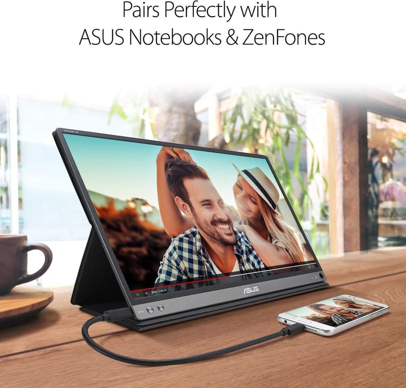 ASUS ZenScreen 15.6” 1080P Portable USB Monitor (MB16AHP) - Full HD, IPS, Eye Care, Micro HDMI, USB Type-C, Speakers, Built-in Battery, External Screen for Laptop, 3-Year Warranty,Black