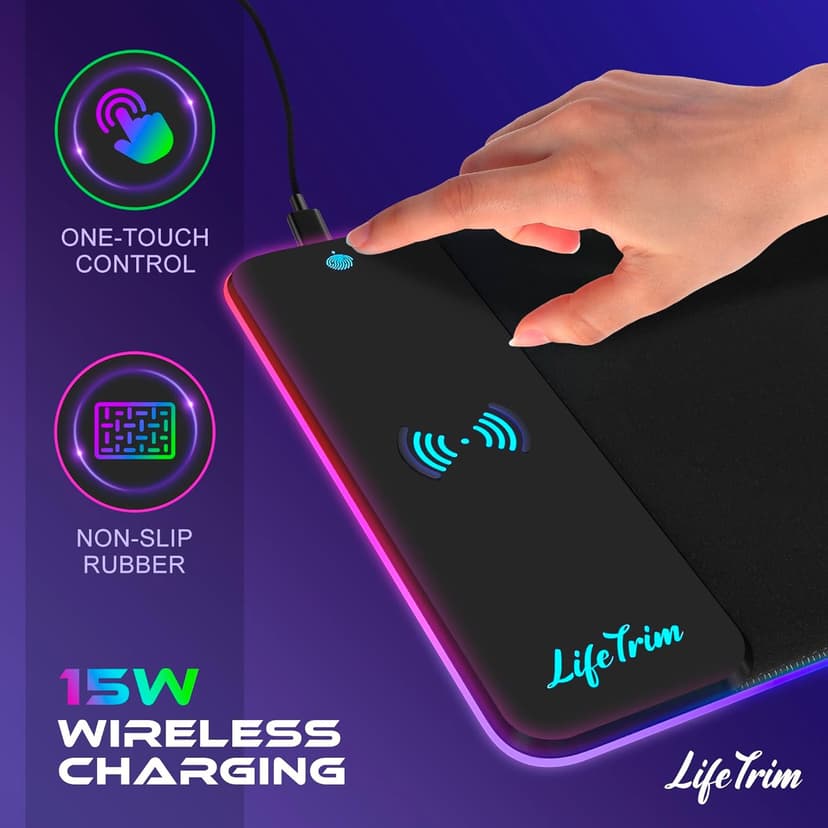 Wireless Charger LED Mousepad 35.5 x 12 Inch RGB Gaming Mouse Pad 10 Light Modes 4mm Thick Large Gaming Desk Pad Wireless Charging Cool Mouse Pad for PC Gaming Accessories & Gaming Gifts