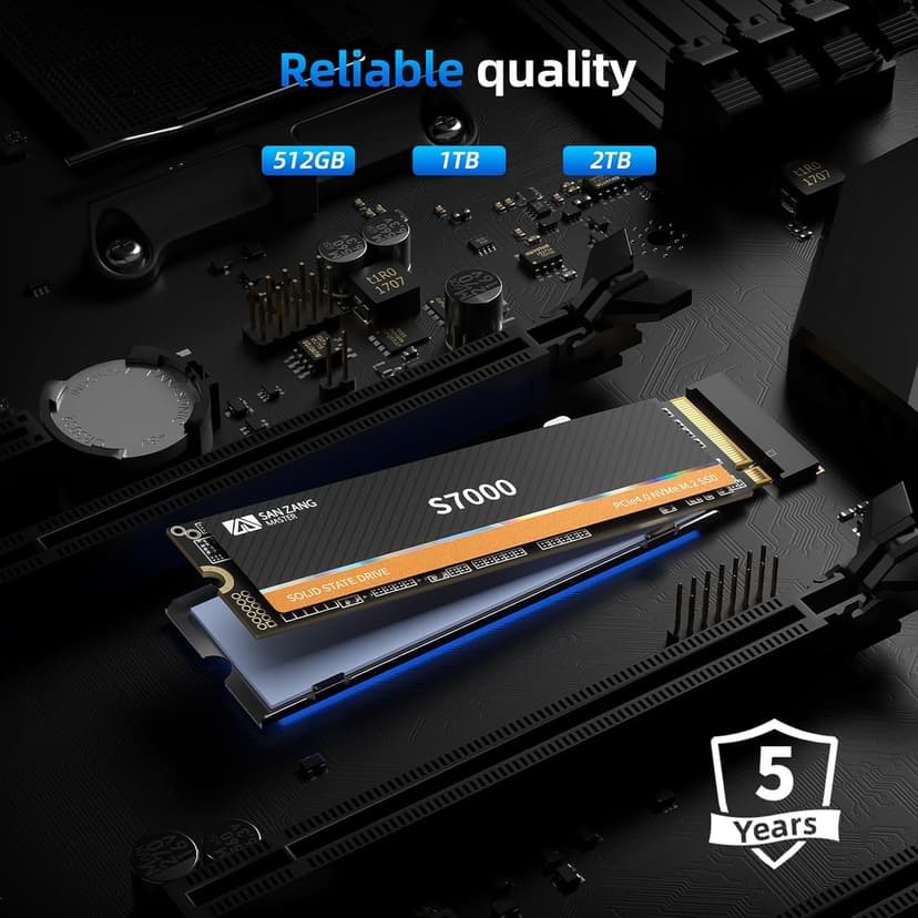 SAN ZANG MASTER 2TB SSD NVMe M.2 PCIe Gen 4x4, Read Speeds Up to 7000MB/s, M.2 2280 SLC Cache 3D NAND NVMe Internal Solid State Drive, Upgrade Storage for PC Computer, Laptop (with Heatsink)