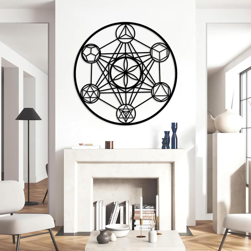 YDONVTI Metatron Cube Large Metal Wall Decor, Metal Sacred Geometry Wall Art, Spiritual Wall Decor, Meditation Decoration,Wall Hanging for Living Room Yoga Room (White, 19"x19"|47x47 cm)