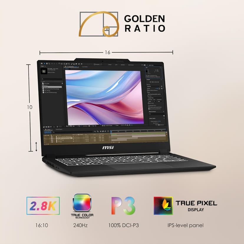 MSI Creator M14 14” 2.8K Display Creator Laptop: Intel Core i7-13620H, NVIDIA Geforce RTX 4050, 16GB DDR5, 1TB NVMe SSD, Cooler Boost, Win 11: Black A13VE-083US