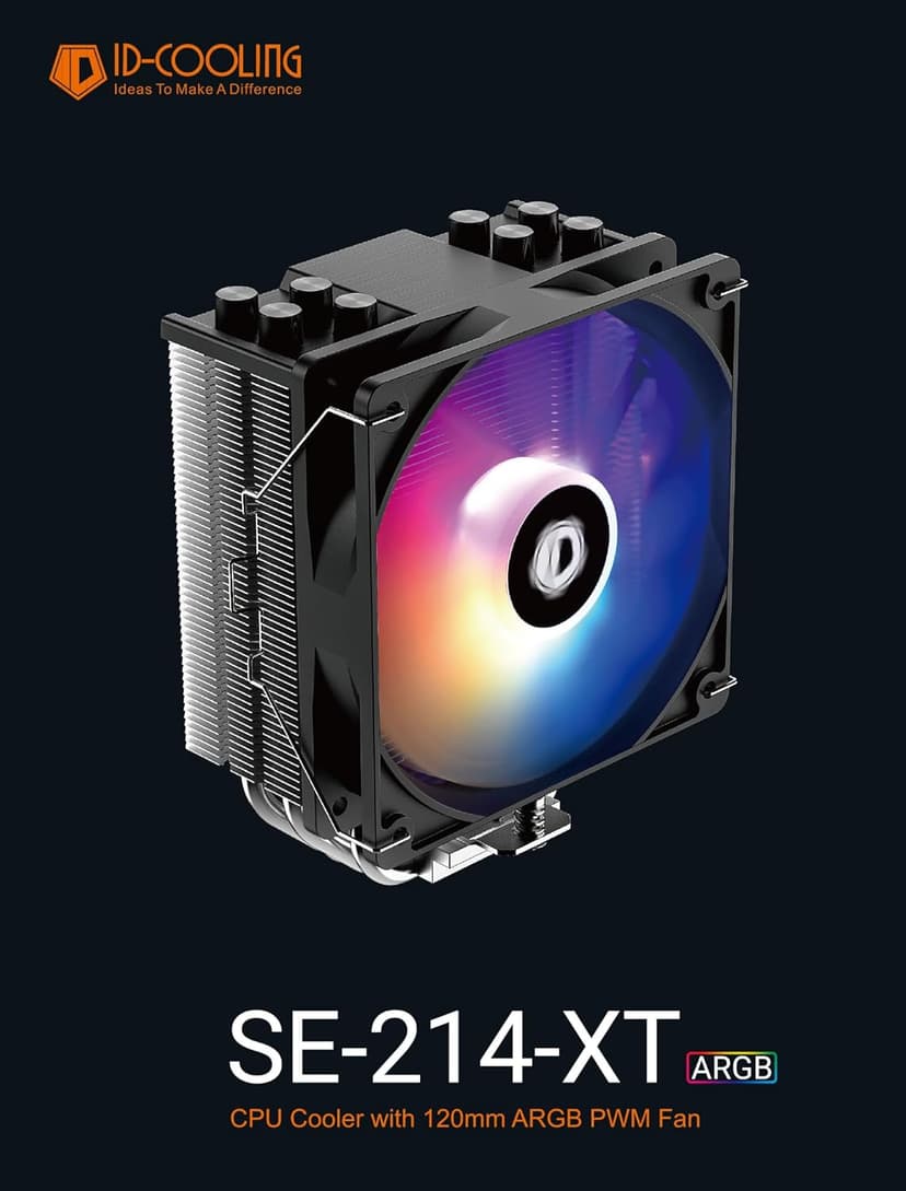 ID-COOLING SE-214-XT ARGB CPU Cooler 4 Heatpipes CPU Air Cooler ARGB Light Sync with Motherboard(5V 3-PIN Connector) CPU Fan for Intel/AMD, LGA 1700 Compatible