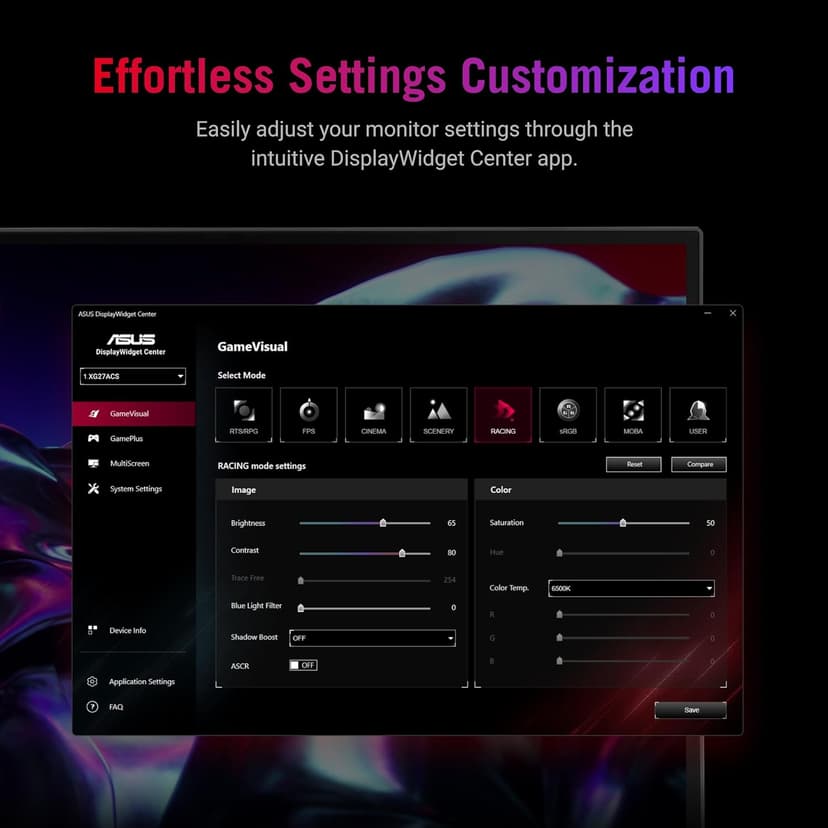 ASUS ROG Strix 27” QHD (2560x1440) HDR400 USB-C Gaming Monitor (XG27ACS), 180Hz,1ms, Fast IPS, 133% sRGB, Extreme Low Motion Blur Sync, G-Sync Compatible, DisplayWidget, Tripod Socket, 3 Year Warranty