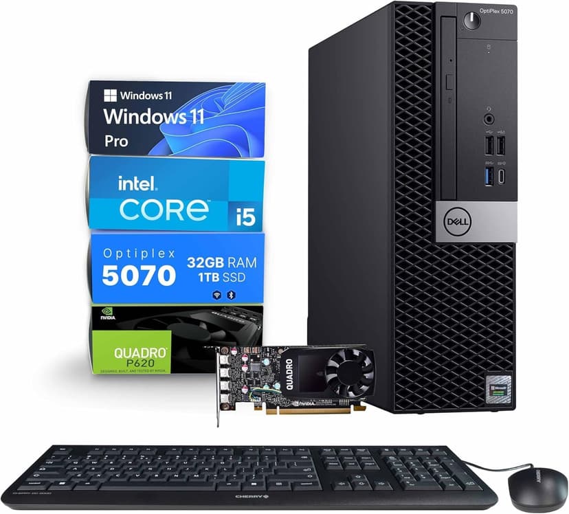 Dell Workstation 5070 PC Computer, Intel i5-9500, Editing/Design Nvidia Quadro P620, Crucial 32GB RAM, 1TB NVMe M.2, Windows 11 Pro, WiFi, Cherry Keyboard & Mouse, Office Desktop Computers (Renewed)