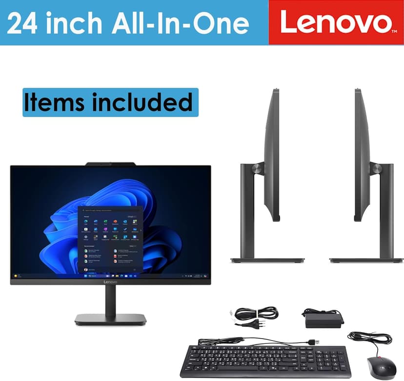 Lenovo All-in-One Desktop with Intel 4-Core Processor| 24 inch Full HD Display| 16GB DDR4 RAM, 512GB PCIe SSD| WiFi 6| Bluetooth| USB, Ethernet Ports| Windows 11 Pro| HDMI Out for External Display
