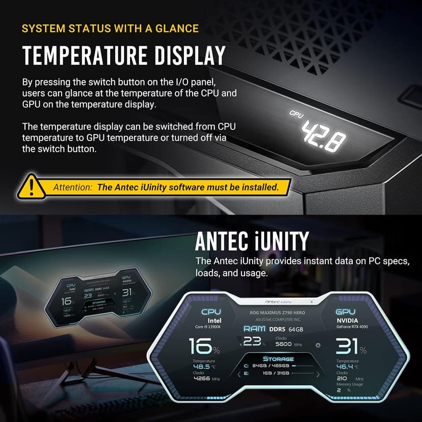 Antec Performance 1 FT, Full Tower, RTX40 Fully Compatible, Temp Display, 4 x Storm T3 PWM Fans, Type-C, Dual TG Side Panels, Removable Top Bracket, High Airflow Mesh Front Panel, E-ATX PC Gaming Case