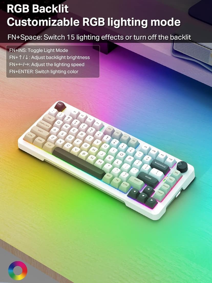 E-YOOSO Z82 Wireless Mechanical Keyboard, 3-Modes 81 Keys Compact, 75% Gasket Hot Swappable RGB Gaming Keyboard with Dedicated Knob Control and Sound Absorbing Pads, PBT Keycaps