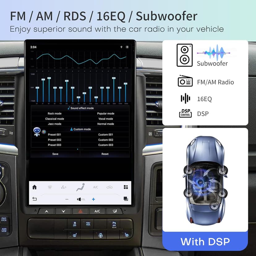 Qualcomm Car Radio for Dodge Ram 2013-2019 Stereo Replacement Head Unit 14.4 Inch 2K IPS Touch Screen Tesla Style Carplay Android Auto GPS Navigation