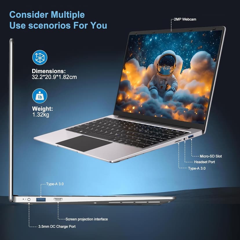 2025 14 Inch Laptop Computer Win 11 8GB+256GB SSD Up to 1TB SSD Expand Laptops N4020 Up to 2.8Ghz DDR4 1080p FHD Dual WiFi BT4.2 with Webcam Screen Projection Function for Business Student--Silver