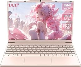 14'' Student Laptop Computer,1080P FHD Display,8GB RAM,512GB SSD,N5095 CPU College Student Pink Laptop,Numeric Keypad,256GB TF Card,Webcam, 5GWiFi, HDMI,Pink