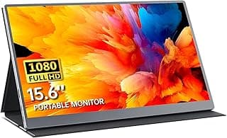 Portable Monitor 15.6 Inch 1080P FHD HDR IPS Travel Screen HDMI USB-C Portable Monitor for Laptop MacBook PC Surface Xbox PS4/5 with Cover, VESA Compatible