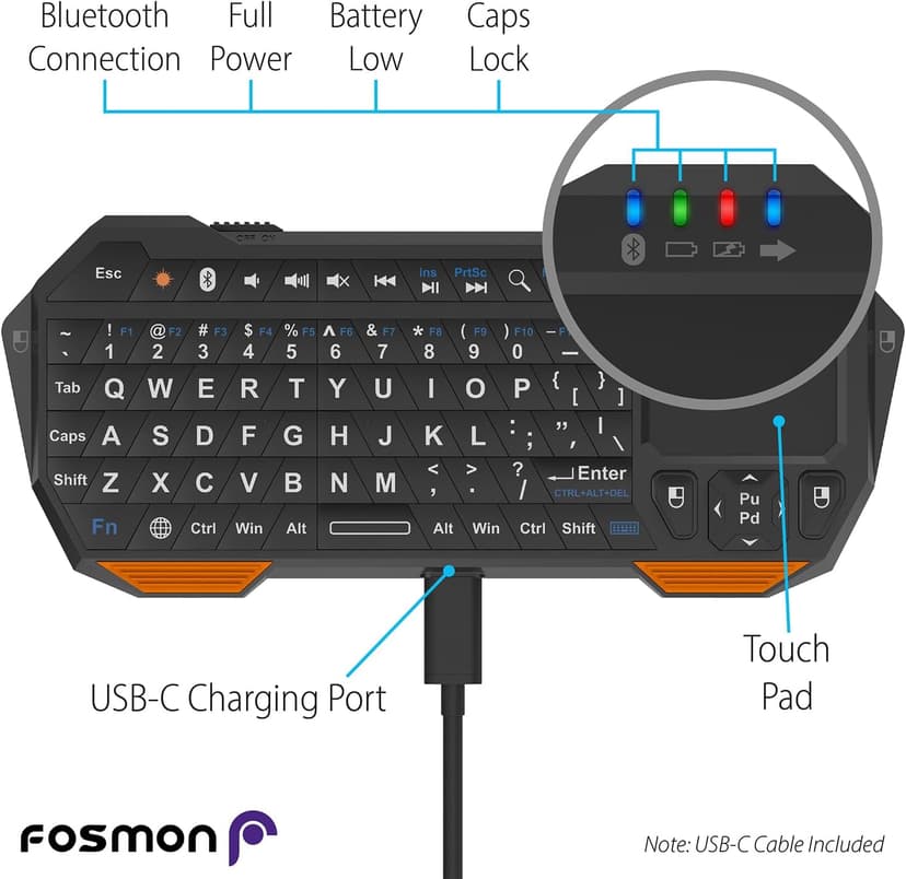 Fosmon Mini Bluetooth Keyboard (QWERTY Keypad), Wireless Portable with Touchpad, Compatible with Apple TV, Amazon Fire Stick, PS4, PS4 Pro, PS5, HTPC/IPTV, VR Glasses, Smartphones